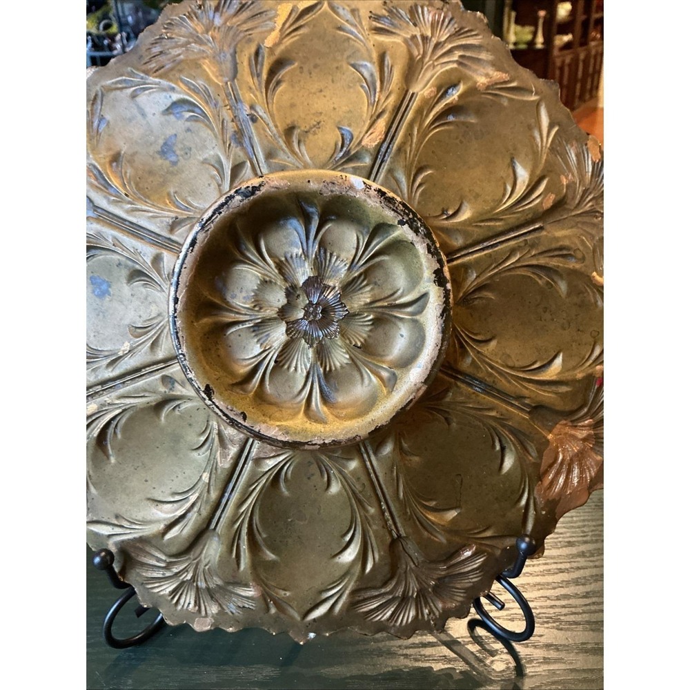 10.5" Antique Goofus Glass Sawtooth Edge Plate Red Gold Roses - Picture 12 of 14